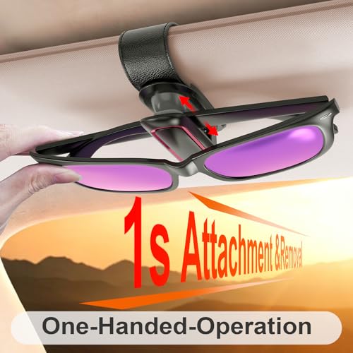 Image of Veharvim Sunglass Holder for Car (2 Pack, One-Handed Operation, Gentle & Secure Hold, Silicone Padded, Universal Fits Sunglass and Car Visor) - Sunglasses Clip for Car Visor (Red, 1 Pack)