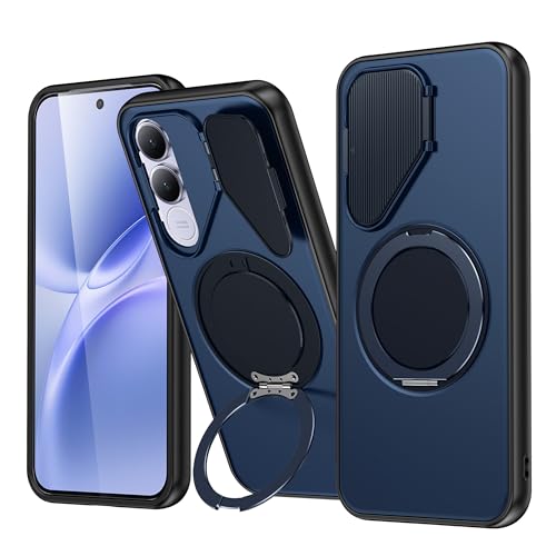 Image of Spazy Case Vivo V70 FE Back Cover|Premium Magnetic Ring Stand Case with Camera Protection Slider|360 Rotating Kickstand|Slim & Strong Grip Phone Case for Vivo V70 FE-Blue