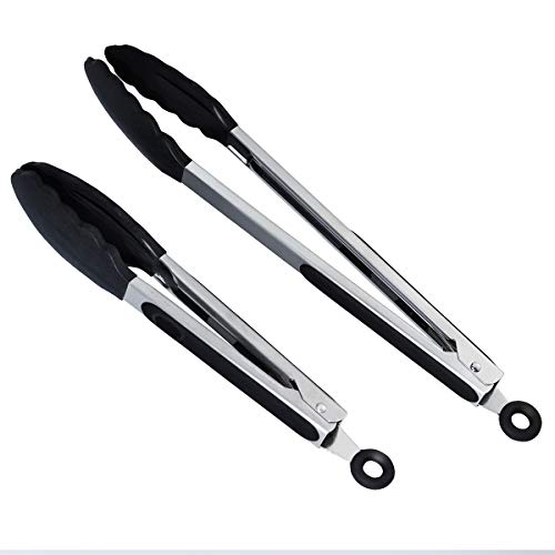 Cooking TongsStainless Steel BBQ and Kitchen Tools with Silicone TipsSet of 2-912 inches - Black