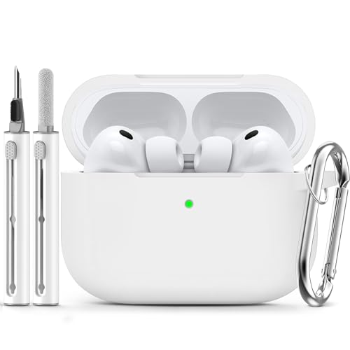 Image of Ljusmicker for AirPods Pro 3 Case 2025 with Cleaner Kit,White | Soft Silicone Protective Cover for Apple AirPod Pro 3rd Generation Case with Keychain for Women Men,Shockproof