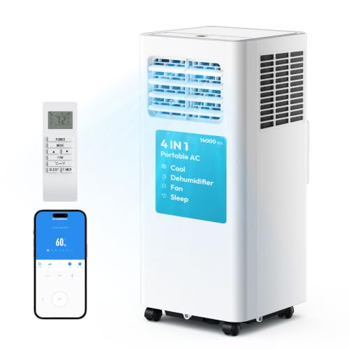 Image of EUHOMY 14,000 BTU Portable Air Conditioners, 4 in 1 Smart Portable AC Unit Cools Up to 650 Sq.Ft with Remote /Wi-Fi APP Control, Cool, Fan, Dry, Sleep Mode, 24H Timer, Installation Kits, for Bedroom