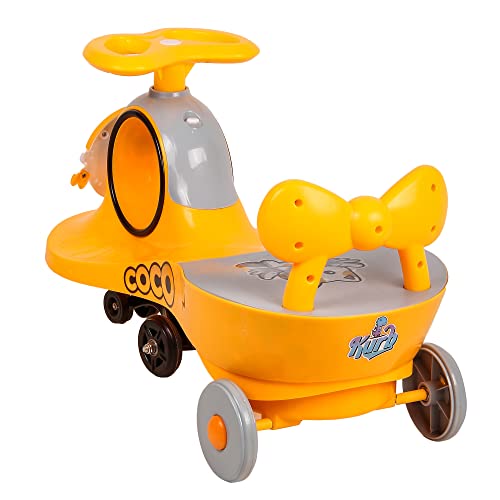 Image of KURB Ride On Swing Car for Kids 1-5 Years| Magic Car with Light & Music | Twister Car with Back Support | with Storage Basket| Comfortable & Durable Seat (Yellow)
