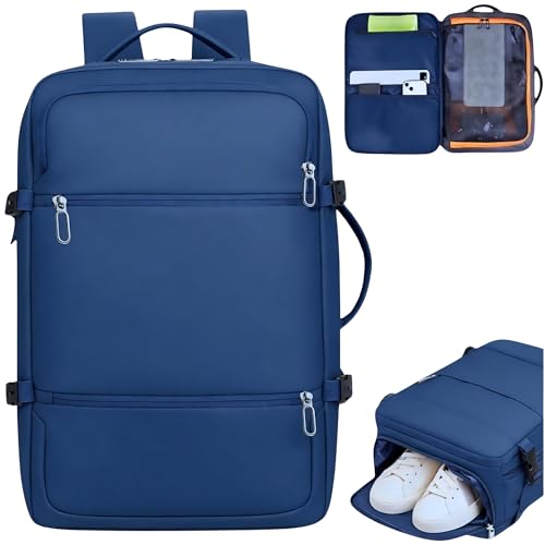 Mochila de Viagem Avião Expansível Bagagem de mão Cabine Bordo Impermeável Compartimento P/Notebook USB - Azul