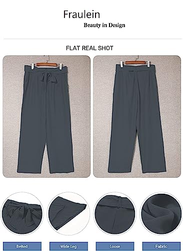 Image of FRAULEIN Women's Western Stylish Trousers Relax Fitting Belted Wide Leg [S - 5XL] Size Pants