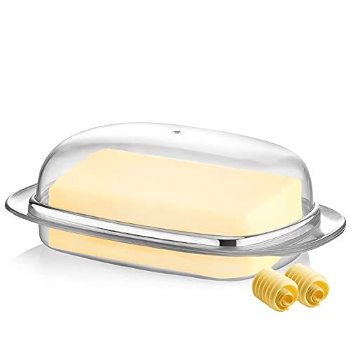 ZENQA Clear Butter Dish with Lid | Plastic BPA Free Butter Serving Tray Holder Plate Container | Home Kitchen Refrigerators Fridge Serving Butter Keeper, Transparent (OT133)