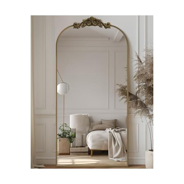   Arched-Full-Length-Mirror-71x28-Floor-Mirror-Freestanding-with-Carved-Metal-Frame-Bottom-Art-Carved-Full-Body-Mirror-for-HomeDecor-StandingHalling-Large-Wall-Mirror-for-Bedroom-Bronze