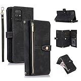 UEEBAI Hülle für Samsung Galaxy A52 4G/5G A52S 5G, 9 Kartenfäche Retro Leder Geldbörse Stoßfest Flip Case Handschlaufe Standfunktion Reißverschluss Handyhülle Magnetverschluss Wallet– Retro Schwarz