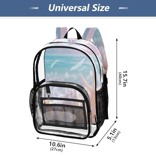 Seashells at Beach Clear Backpack - Stadium Approved Large 15.7-inch Waterproof Transparent Bag for Sports, Concerts, Work, Travel#1654