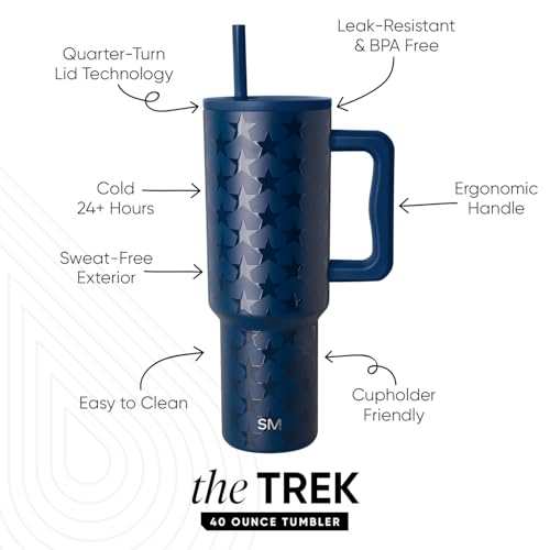 Image of Simple Modern 4th of July 40 oz Trek Tumbler with Handle and Straw Lid | Cup Holder Friendly Insulated Stainless Steel Travel Mug | Stars Navy