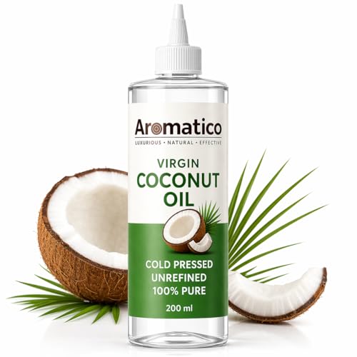Image of AROMATICO 100% Pure Virgin Coconut Oil Cold Pressed for Healthy Hair & Skin, Natural solution for Moisturised Skin, Hair Care & Body - 200ml