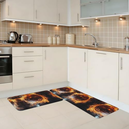Juego de 2 alfombrillas de cocina antideslizantes con diseño de fuego y agua para lavandería 6