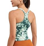 Excwudy Seamless Ribbed Workout Racerback Tank Tops with Built in Bra for Women Tie-Dye Green M