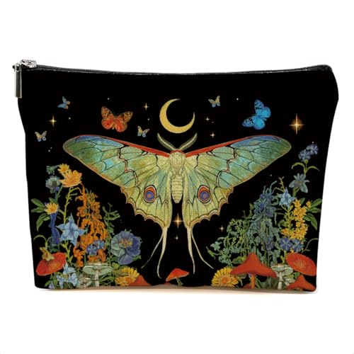 DHKG Butterfly Makeup Bag Gothic Moth Blossom Cosmetic Bag Butterfly Gifts for Women Girls Friend Daughter Witchy Gifts Mystical Travel Organizer Zipper Pouch Graduation Birthday Friendship Gifts