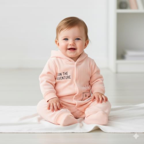 Image of Bold N Elegant Cartoon Bear Warm Winter Fur Wool Full Sleeve Footless Baby Romper with Hood, Front Button Bodysuit for Newborn Infant Baby Boy Girl