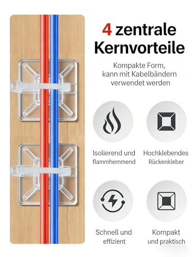 KLJ klebesockel für kabelbinder Transparent 50 Pack 20 X 20 mm, für Heim Büro Industriell