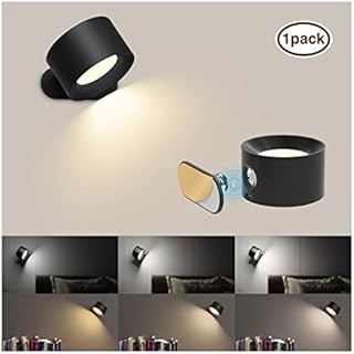 Coollamp LED Indoor Wall Lamp, Bedroom Wall Light with Warm/ Natural/White Light, 3 Brightness Levels, Rechargeable Battery, Touch Control, 360 ° Rotate, Wall Lamp for Living Room Corridor Stairs