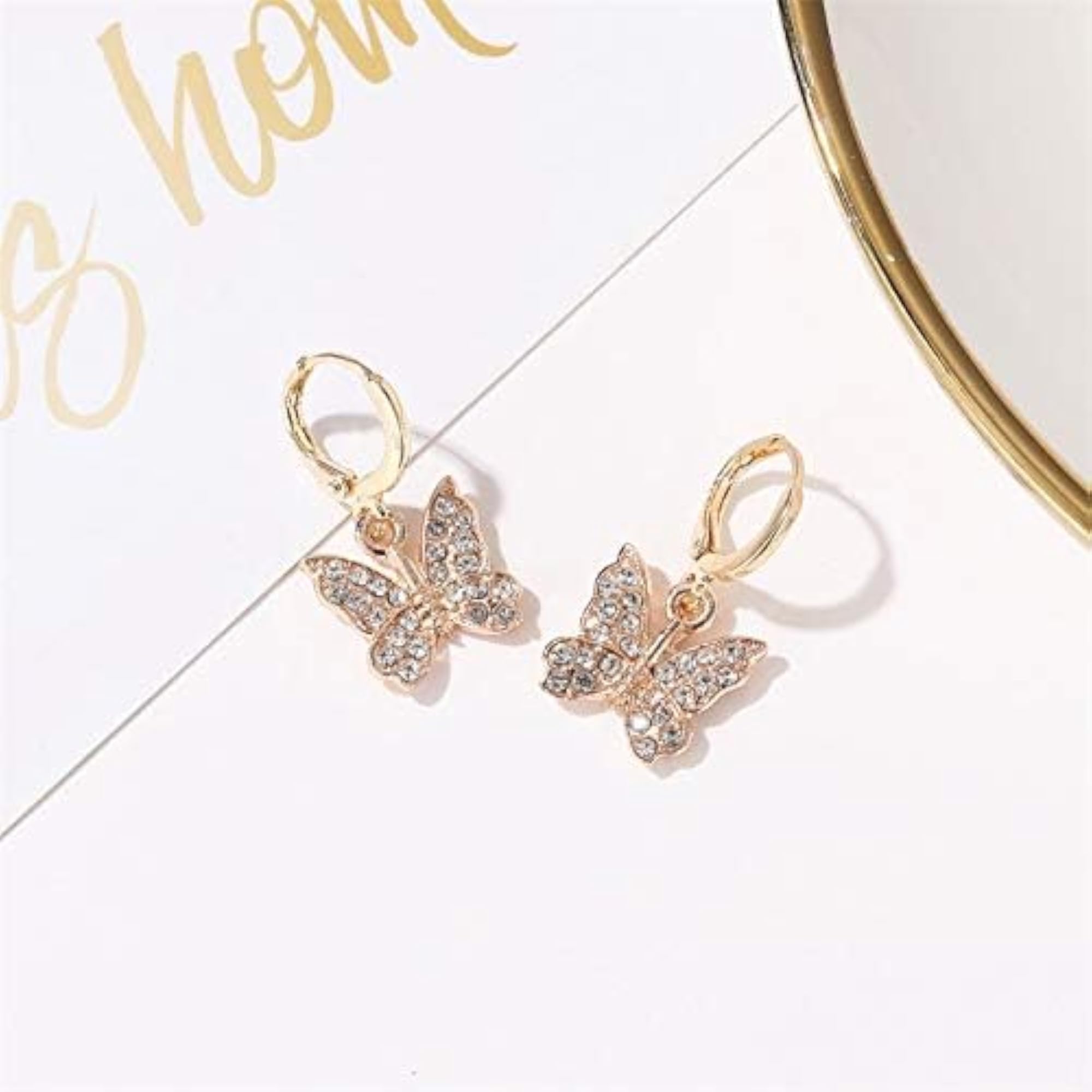Women's Crystal Butterfly Hoop Drop Earrings, Trendy Fashion
