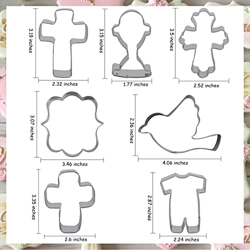 Baptism Cookie Cutter Set - 7Pcs Cross Dove Pigeon Cutters First Communion Religious Baptism Holy Cross Stainless Steel Metal Biscuit Mold #TOP5