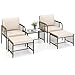 COSTWAY Rattan Gartenmöbel Set, Balkonmöbel, Balkonset inkl. 2 Stühle mit Kissen, Hocker & Tisch, Terrassenmöbel, Gartengarnitur, Sitzgruppe für Garten, Balkon, Terrasse (Beige)