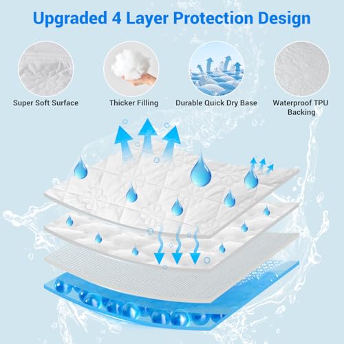 Image of Waterproof Mattress Protector, Noiseless King Size Mattress Pad with Deep Pocket Fitted Up to 2-12 inches, Soft Breathable Bed Mattress Cover Washable for Bedroom, Hotel(1, White, King)