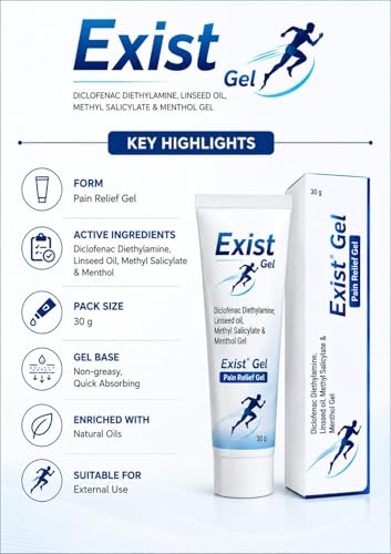 Image of EXIST-GEL Quick Relief from Knee Pain, Back, Neck, Joint Pain and Sprains | Eases Inflammation and Muscle Spasms | Deep Absorption | Pack of 2 | 60 GM