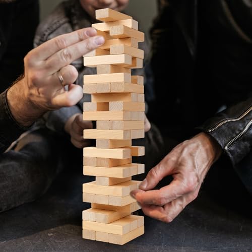 Image of GOTHINK Tumble Tower Game for Kids and Adults, 54pcs Wooden Board Stacking Game for Family Games Night, Classical Wood Blocks Game, Standard Size with Storage Bag