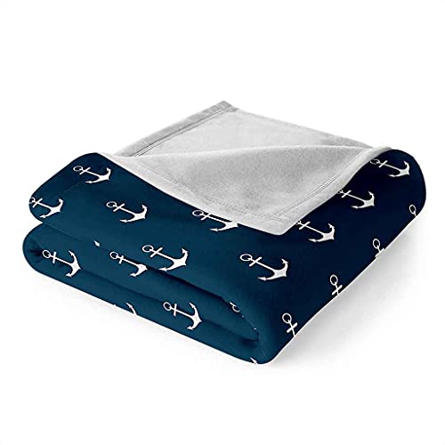 Couverture polaire ancre bleu flanelle microfibre douce 150x200