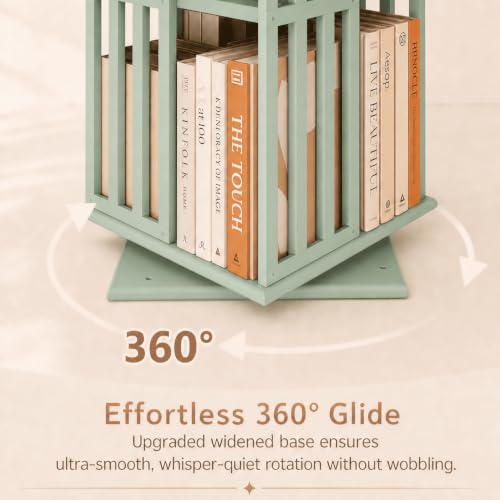 Image of Lauxery 6-Tier Bamboo Rotating Bookshelf Tower, Green, 74.8 in | 1200 Lbs Capacity, Freestanding, Small Footprint, 360 Degree Rotation, Dual Shelf Heights, For Living Room, Study Room,Corner