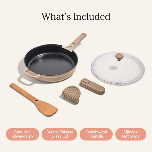 Our Place Cast Iron Always Pan | Premium Enameled, Toxin-Free Surface | 10-inch 8-in-1 Multifunctional Cookware System | Lid, Handle Covers | Heavy Duty Skillet | Oven & High Heat Safe | Steam - Thumbnail 2