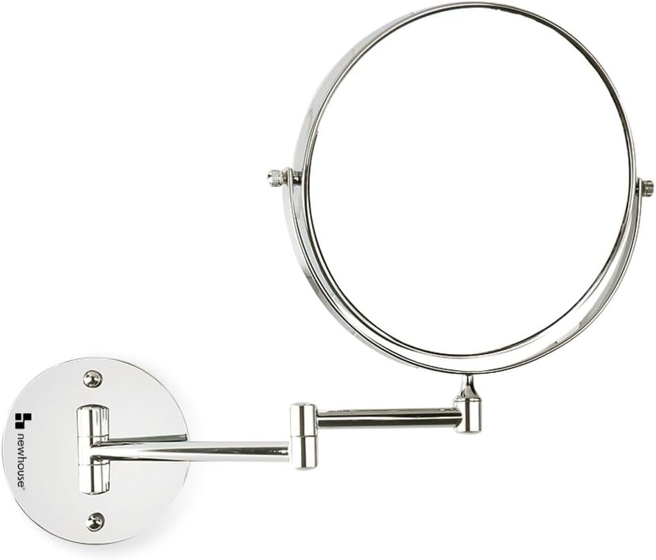 Newhouse Chrome Magnifying Mirror NHMM-001, Swivel Wall Mirror with 1x/5x Zoom, Ideal for Makeup Mirror or Small Vanity Bathroom Setup