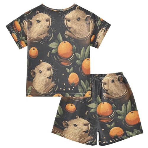 Pajama Sets Short Sleeve Animals Swimming with Oranges Soft Cotton Summer Sleepwear 2 Piece PJS Size 5-14T2