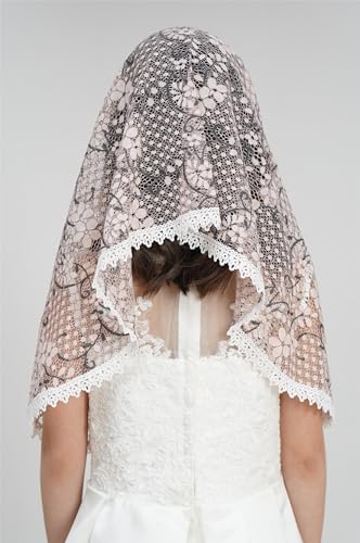 Leimandy First Communion Veil for Girls Catholic Girls Floral Lace Veil Virgin Mary Veil for Girls F124