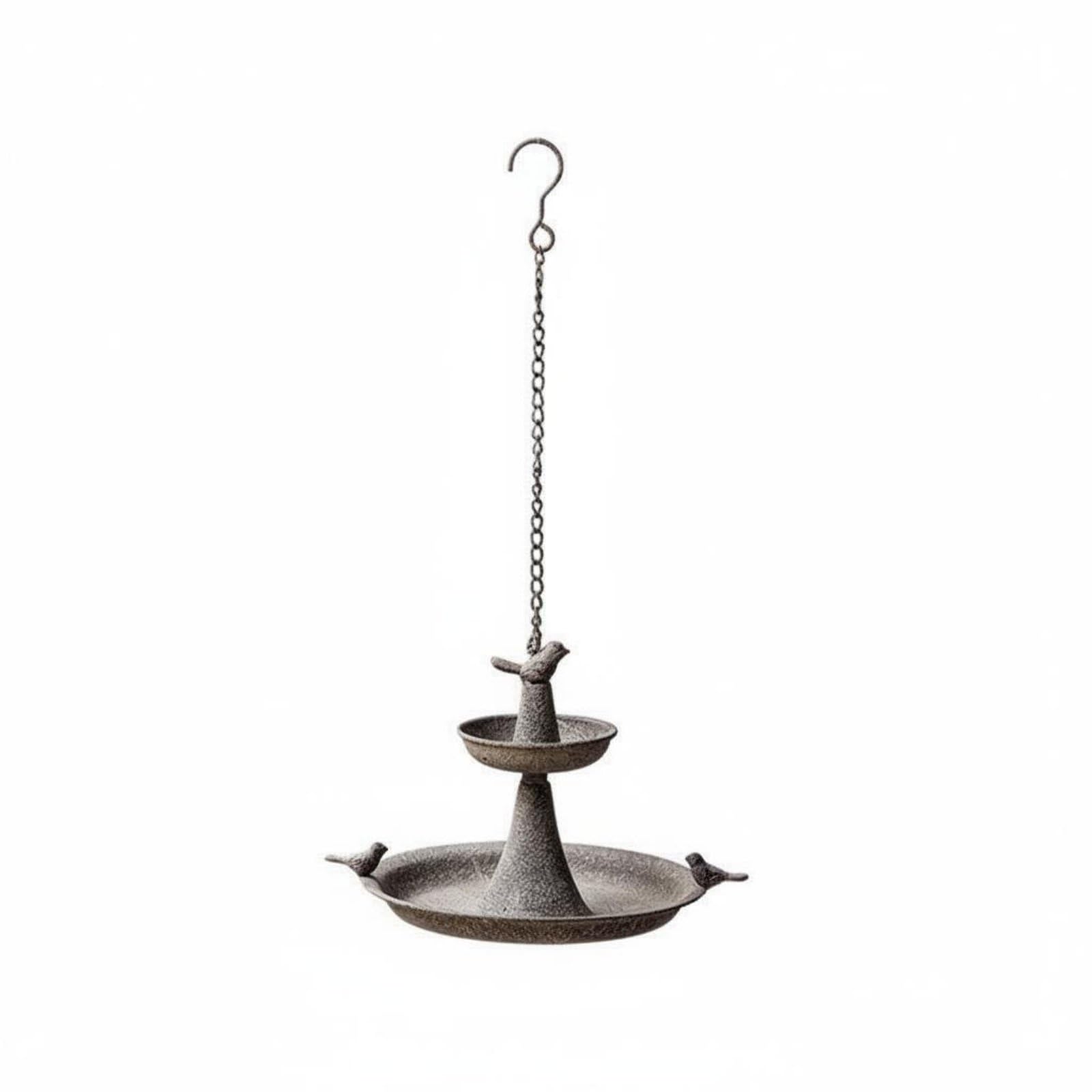 Vintage Vogel Futterspender Vogeltränke Futterstation Futterschale Im Historischen Design aus Eisen mit Stabiler Hängekette Und Dekorativem Korbrand für Balkon Hof Garten Pavillon