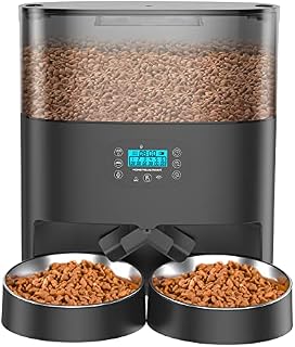 HoneyGuaridan 6L Automatic Cat Feeder for 2 Pets, Pet Food Dispenser for Cat and Dog with Desiccant Box, 0-24 Portion Control, 10s Voice Recorder, up to 6 Meals a Day - Battery and Plug-in Power