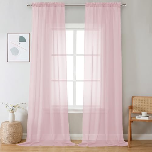 Image of OVZME Blush Pink Sheer Curtains 120 Inches Long 2 Panels - Soft Light Filtering Window Sheer Panels for Living Room /Bedroom, Top Dual Rod Pocket, 1 Pair, Each 42Wx120L Inches