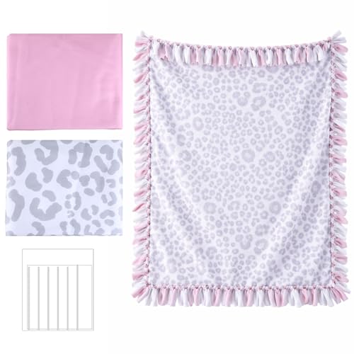 HunnmingRe 3 Pcs DIY Tie Blankets Fleece Kit No Sew Blanket Kit Include 50x60 Inch No Sew Fleece Fabric and Ruler Template DIY Throw Making for Bed Couch(Leopard)