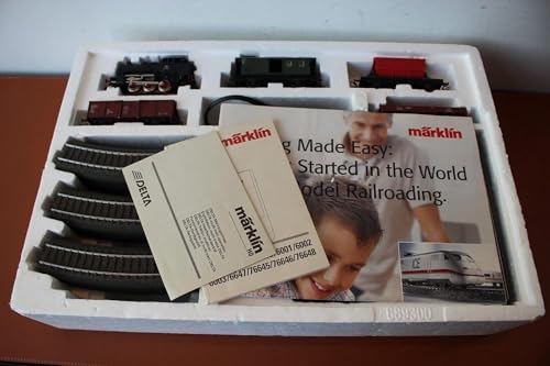 MARKLIN HO Deluxe Delta Starter Train Set 29205 with Metal STEAM Tank 0-6-0 Locomotive+4 Cargo Cars+Large Oval C Tracks+Heavy Transformer 220V.-32V.A.+Catalog.+PAPERWORKS