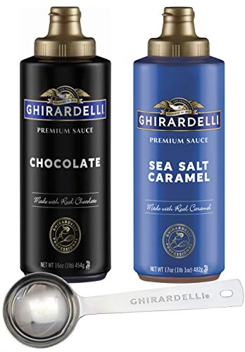 Ghirardelli - Sea Salt Caramel and Chocolate Flavored Sauce (Set of 2) - with Limited Edition Measuring Spoon