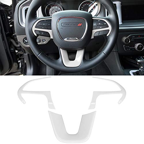 Steering Wheel Cover Trim Interior Accessories Decoration Kit for 2015-2024 Dodge Challenger Charger, for 2014-2024 Dodge Durango & Jeep Grand Cherokee SRT8 (White 3PCS)