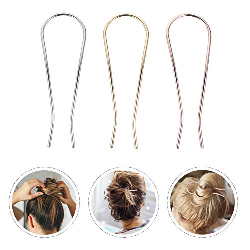 Lurrose 3 peças de grampos de cabelo em forma de U, garfos de cabelo em forma de U, grampos de cabel