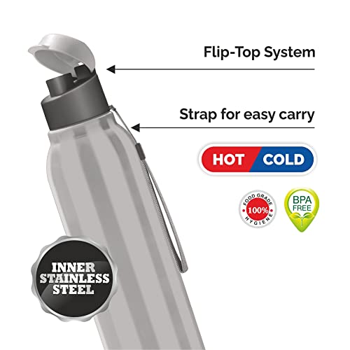 Image of Flair Edge Steel Inner Insulated Water Bottle 650 ml - Grey