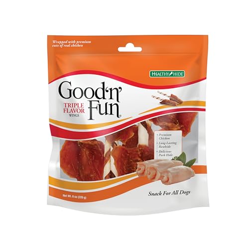 Good n Fun Triple Flavor Wings Chews for All Dogs Treat Your Dog to Long-Lasting Chews Made with Chicken Beef Hide and Pork Hide 8 oz