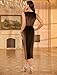 ZAFUL Wedding Guest Dress Sleeveless Cowl Neck Velvet Ruched Bodycon Slim Sheath Dress Side Slit Cocktail Formal Dresses(Brown,L)