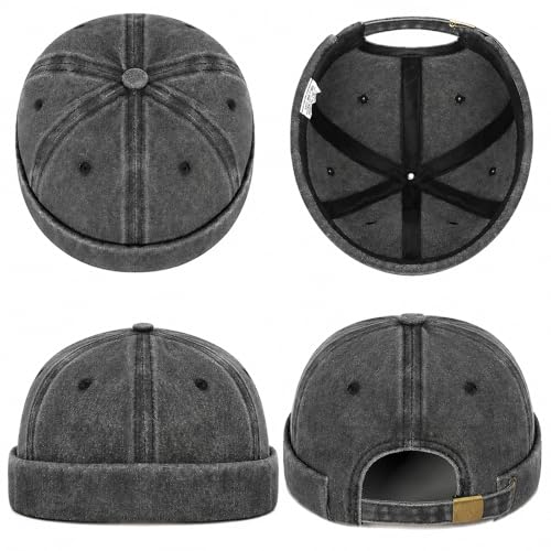 Image of Classic Vintage Style Solid Color Sailor brimless Skull hat Casual Washed Cotton Rolled Cuff Harbour Hat