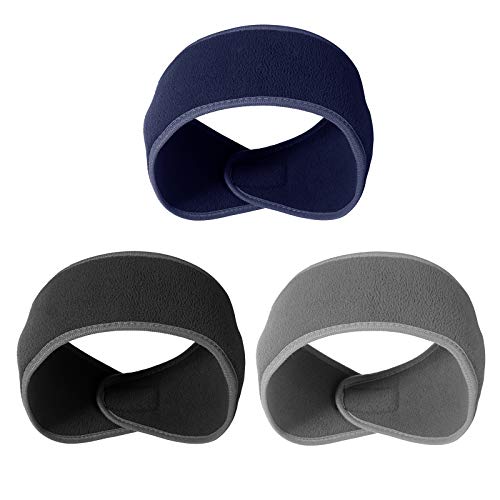 3PCS Ear Warmers Headband for Men Women Kids, Earmuffs Cover Winter Fleece Headbands for Running Athletic Cycling Daily Wear Yoga Skiing Riding Sports Fan, Black+Gray+Navy Blue