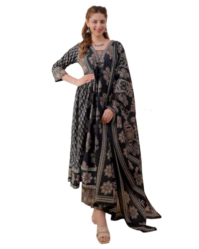 Image of Nermosa Women's Printed Anarkali Kurta and Palazzo Pant Set with Dupatta