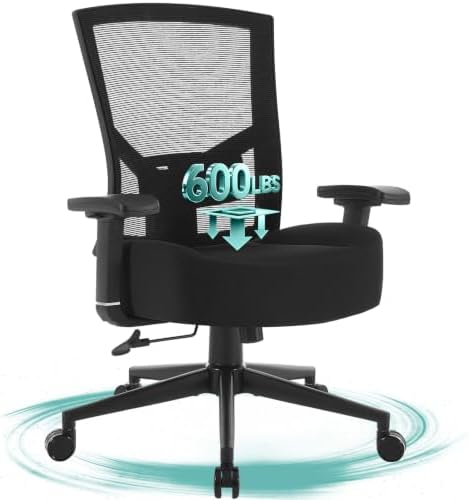 Big and Tall Office Chair 600lbs with S-Shaped backrest for Adult...