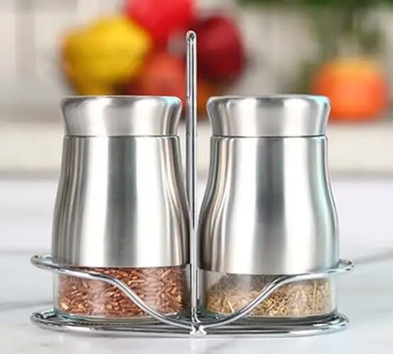 HOME CRAF® Salt and Pepper Shakers Set with 3 Adjustable Pour Holes & Tray for Container Stainless Steel Outer Layer and Internal Durable Glass for Granular Seasoning Glass Jar for Pickle(Set of 2) (B09HGKCTV1) Amazon Price History, Amazon Price Tracker