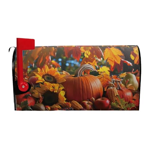 Fall Mailbox Covers Magnetic Standard Size 21x18 Inch Autumn Pumpkins Mailbox Wraps Thanksgiving Harvest Post Letter Box Cover Sunflowers Mailbox Post Protector for Home Garden Yard Outdoor Outside