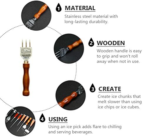 Hemoton Ice Picks Stainless Steel Ice Crusher Japanese Style Ice Chipper Hammer Bar Ice Carving Tools with Wood Handle for Kitchen Bar Restaurant Brown